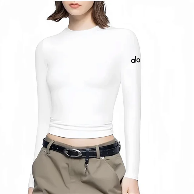 Alo Yoga T-Shirts Women's fitted long-sleeve crewneck cropped top product detail image 8