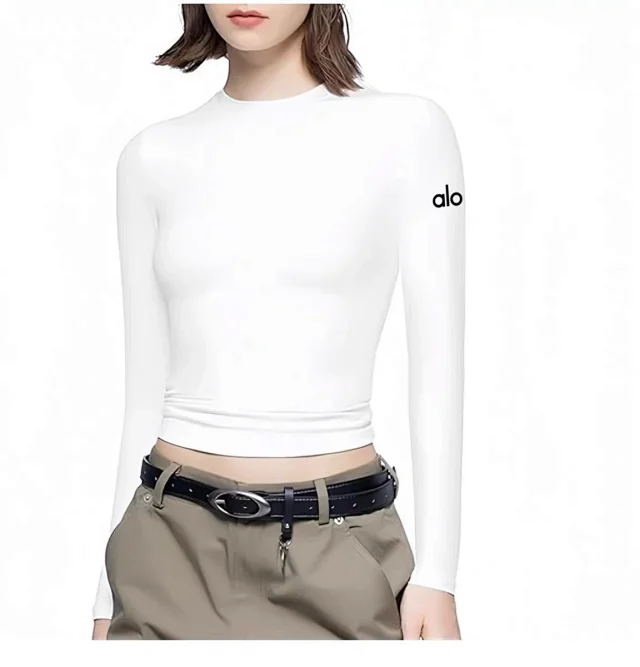 Alo Yoga T-Shirts Women's fitted long-sleeve crewneck cropped top product detail image 16