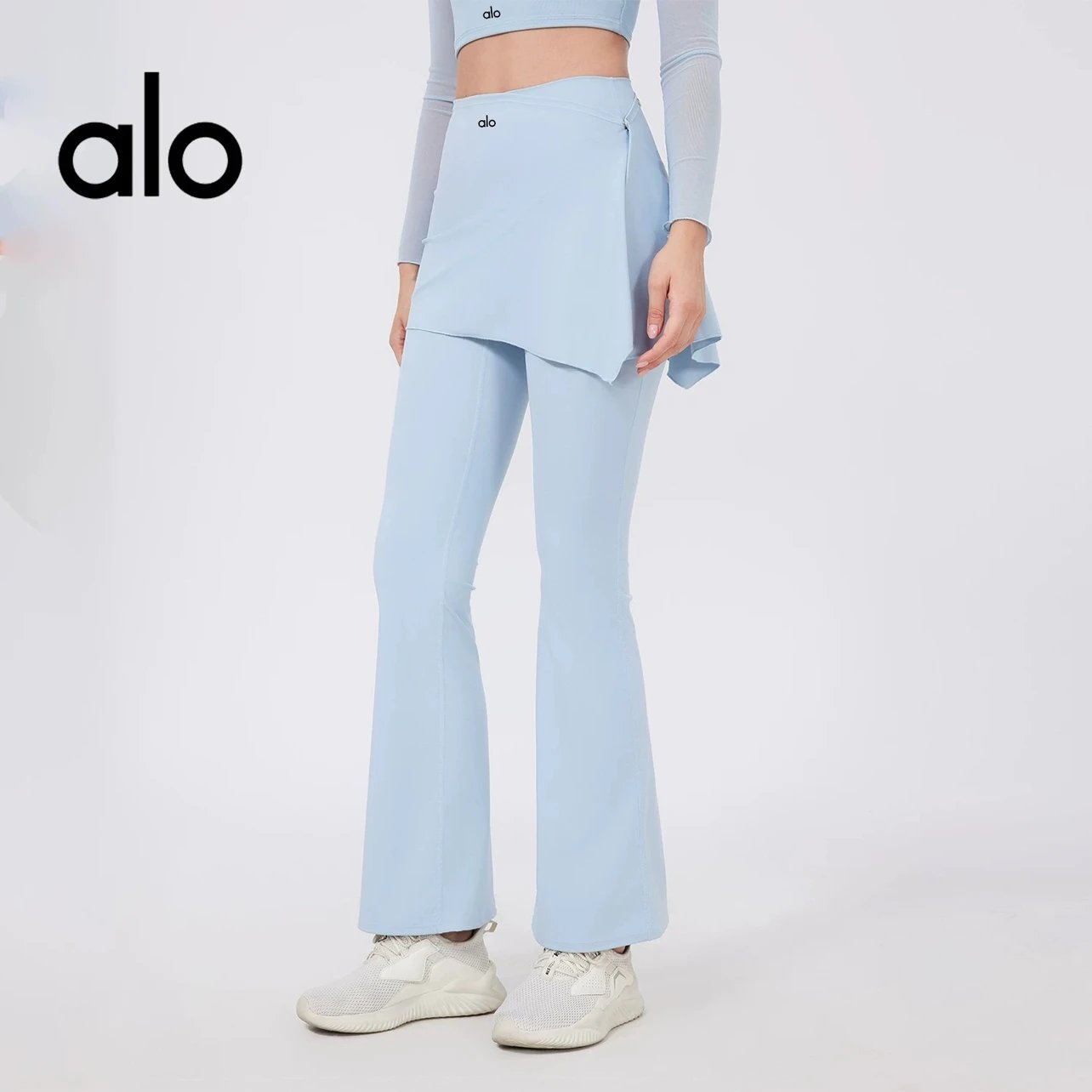 Alo Yoga Trousers High-waisted flared leggings with wrap skirt overlay image 3
