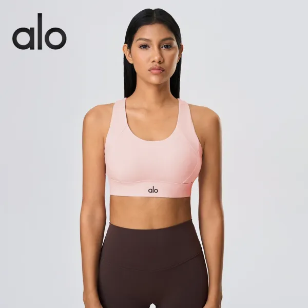Alo Yoga Light Pink High-Impact Sports Bra with Wide Band Activewear - 7