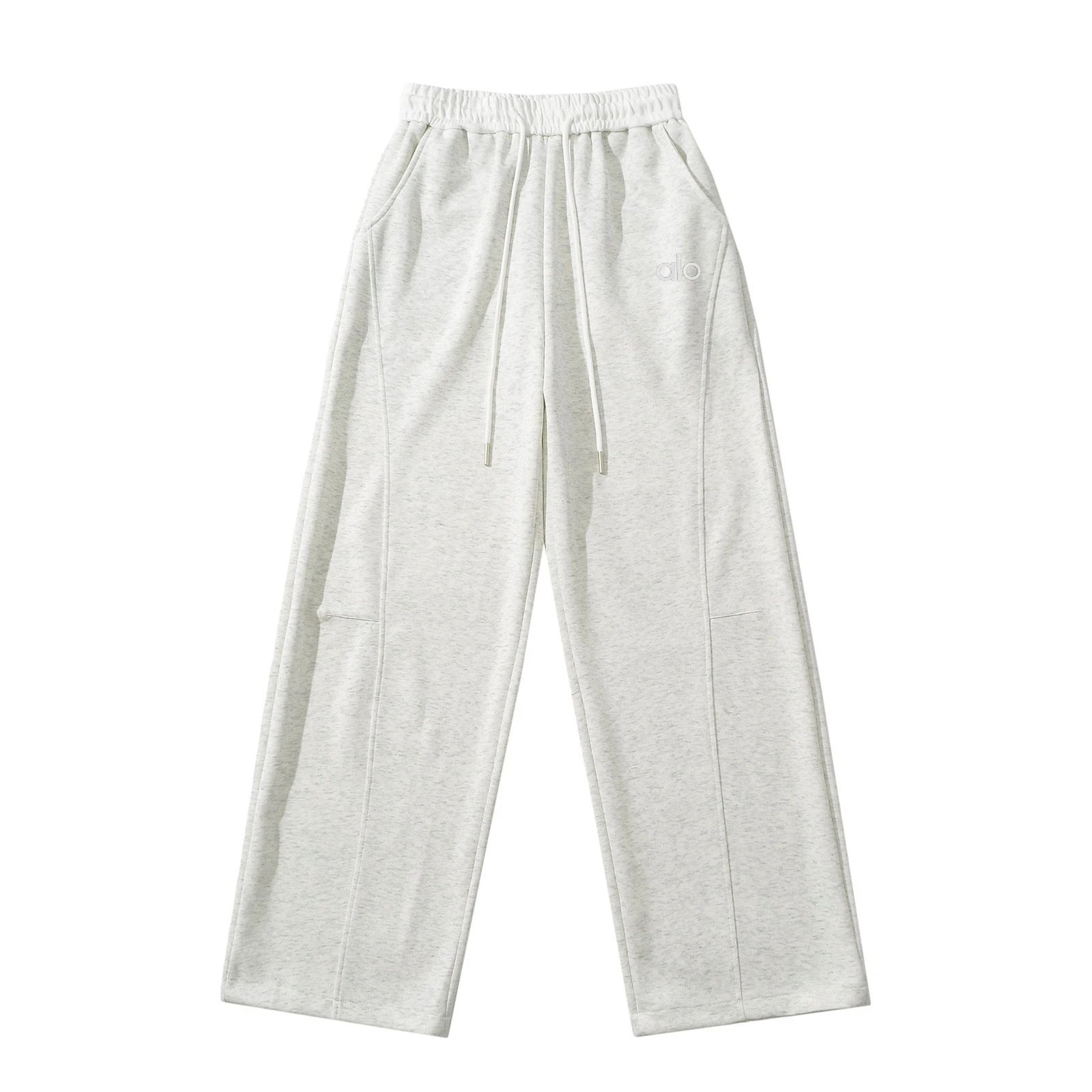 Alo Trousers Wide-Leg Drawstring Sweatpants — White flower gray