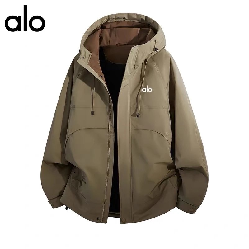 Alo Down Jackets Hooded insulated jacket with flap pockets — Khaki green