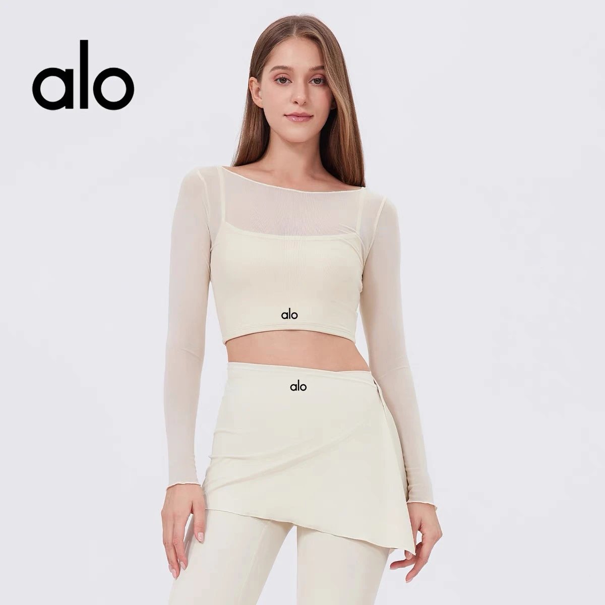 Alo Mesh Overlay Crop Top & Sk