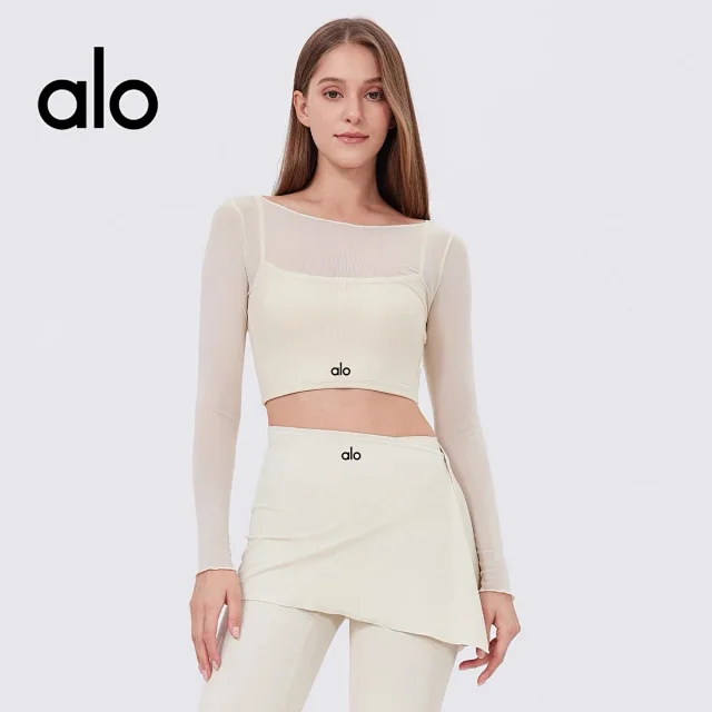 Alo Yoga Matching Sets Mesh long-sleeve crop top with asymmetrical skirt and leggings product detail image 1