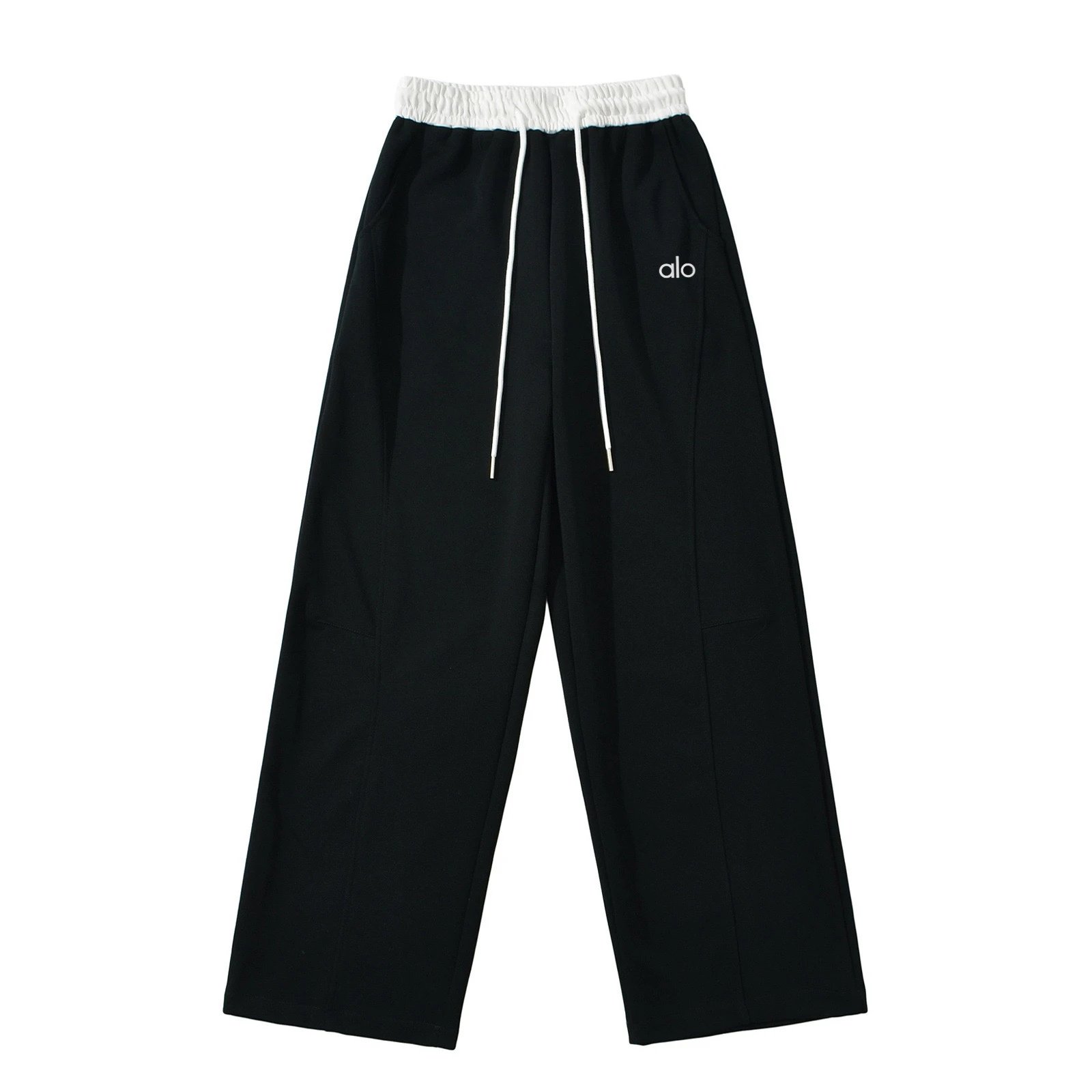 Alo Trousers Wide-Leg Drawstring Sweatpants — Black