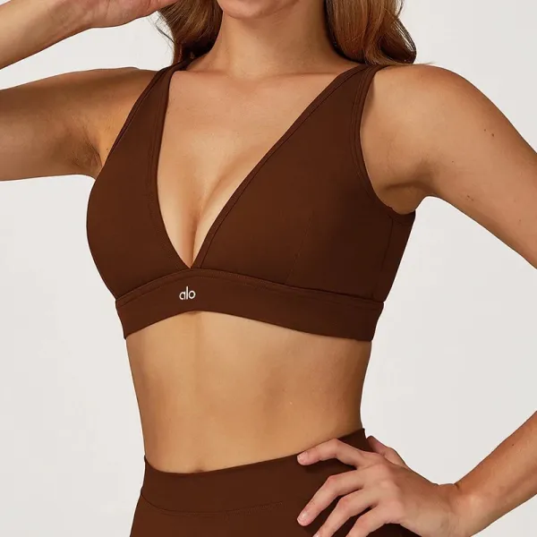 Alo V-Neck Sports Bra Beige Activewear - 4