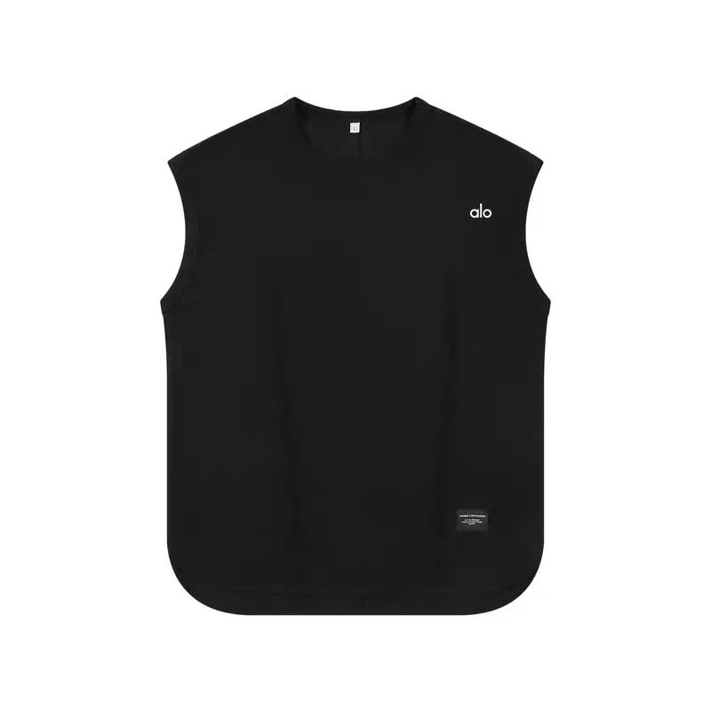 Alo Vests Sleeveless crewneck cotton vest with curved hem — Black