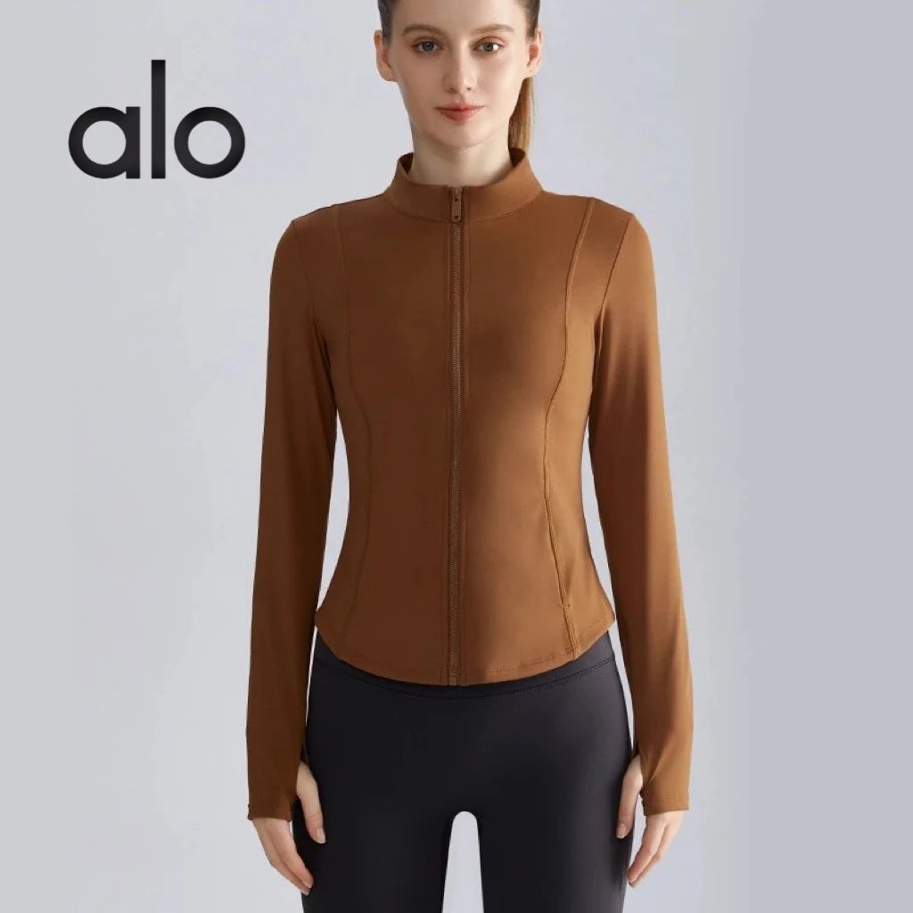 Alo Yoga Jackets Women's fitted stand-collar full-zip athletic jacket with thumbhole cuffs image 7