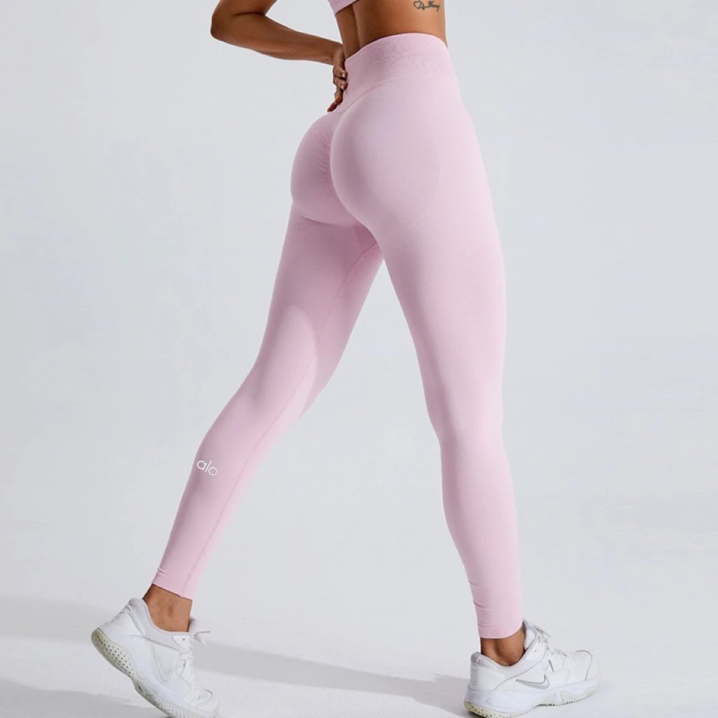 Alo Yoga Trousers High-Waisted V-Waist Scrunch Leggings — Light pink