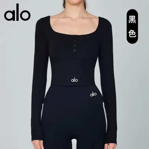 Alo Square Neck Ribbed Long Sleeve Crop Top Cloud Pink Activewear - 10