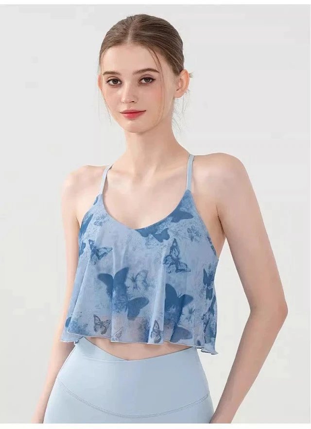 Alo Floral Print Crisscross Back Crop Top White Vest Top - 24