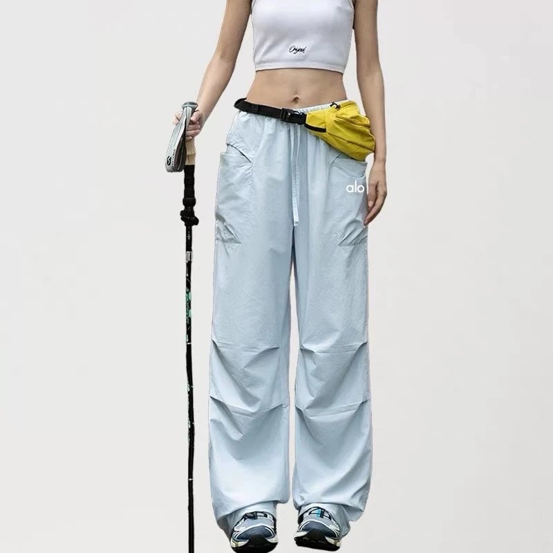 Alo Yoga Trousers wide-leg cargo pants — moonlight blue