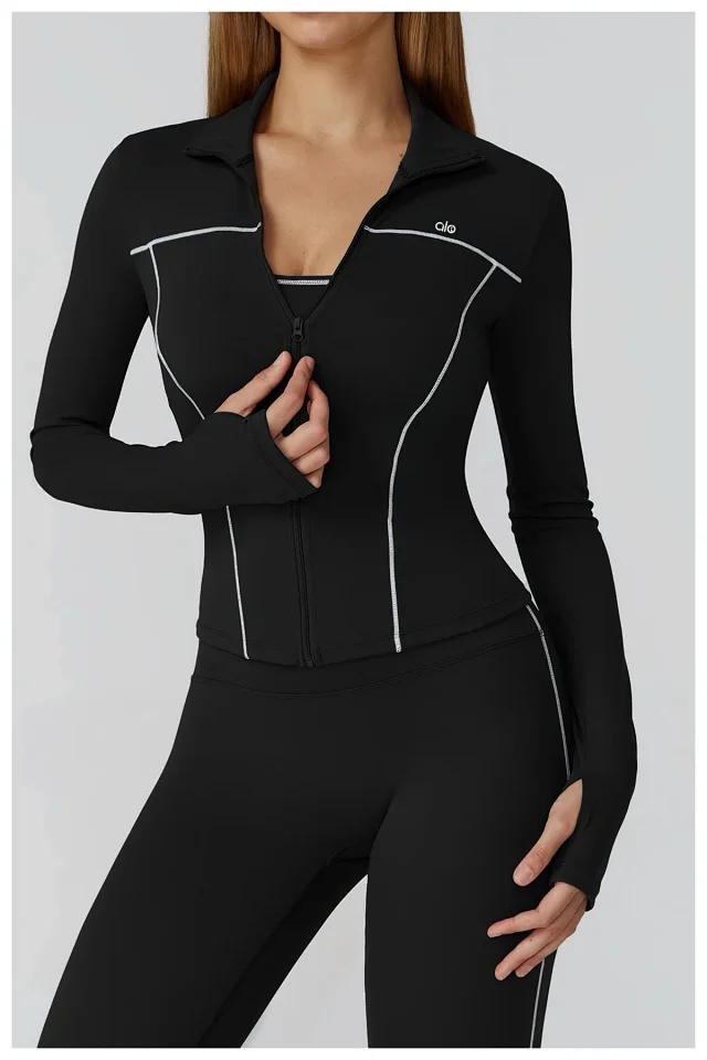 Alo Jackets Full-Zip Contrast-Piping Jacket with Thumbholes product detail image 35