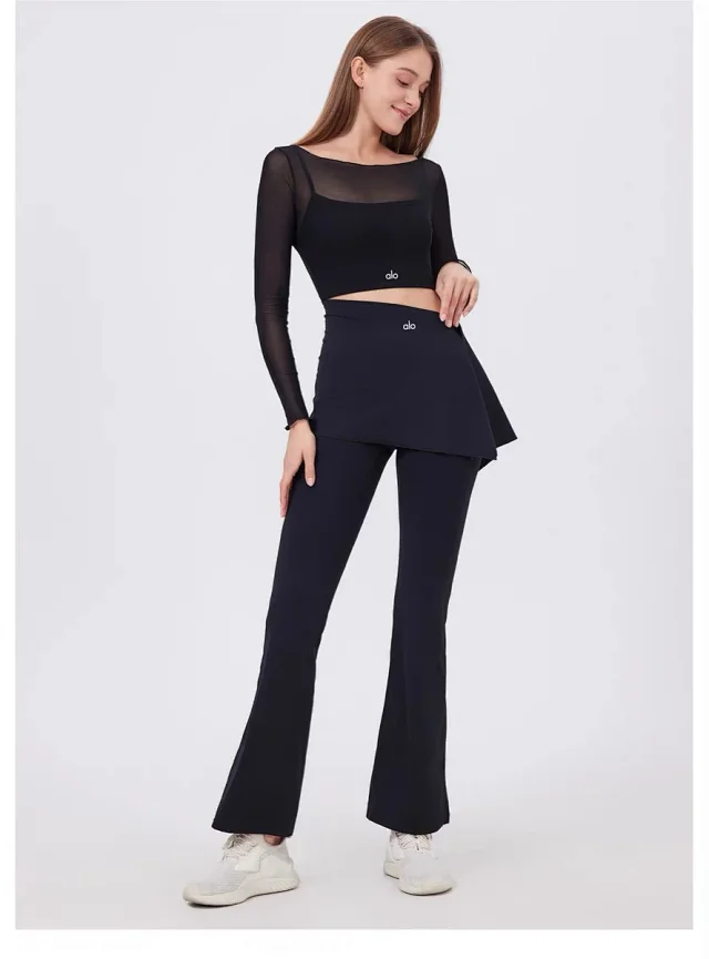 Alo Yoga Trousers High-waisted flared leggings with wrap skirt overlay product detail image 26