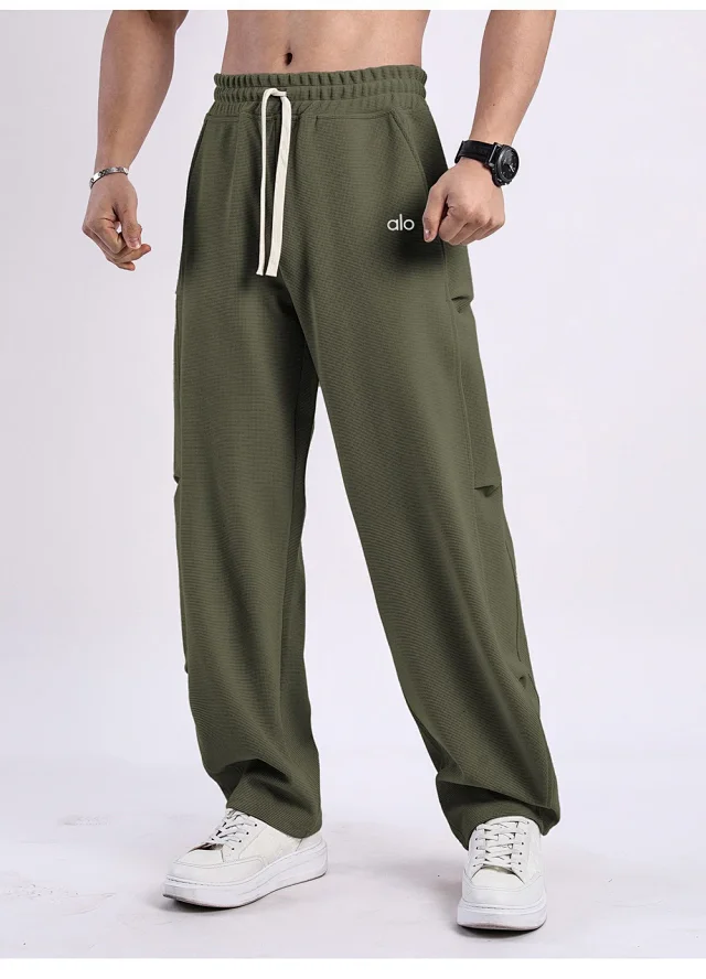 Alo Yoga Trousers Waffle-Knit Drawstring Wide-Leg Sweatpants product detail image 14
