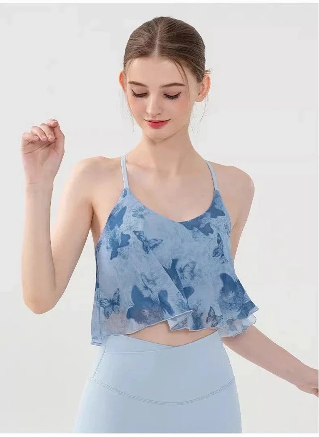 Alo Floral Print Crisscross Back Crop Top White Vest Top - 22