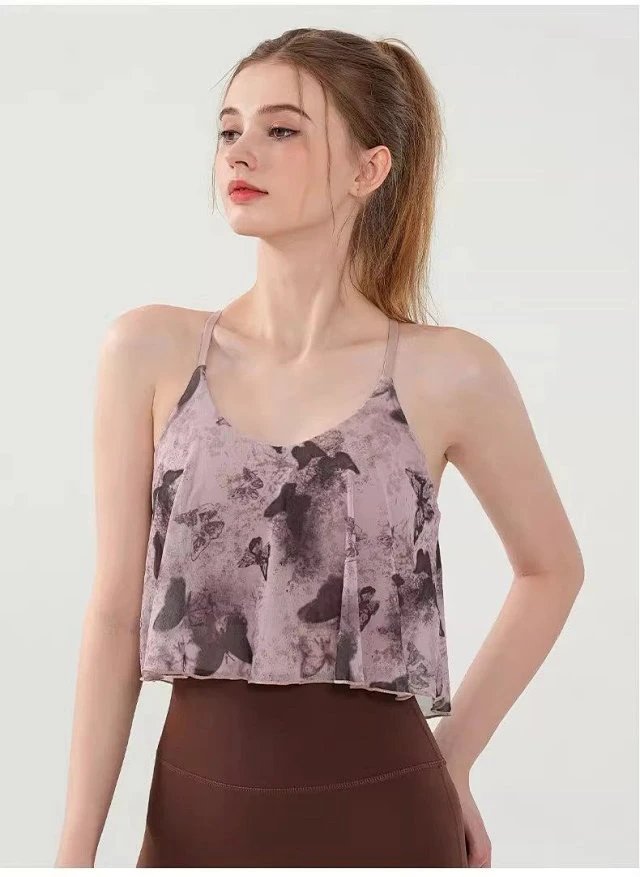 Alo Floral Print Crisscross Back Crop Top White Vest Top - 26