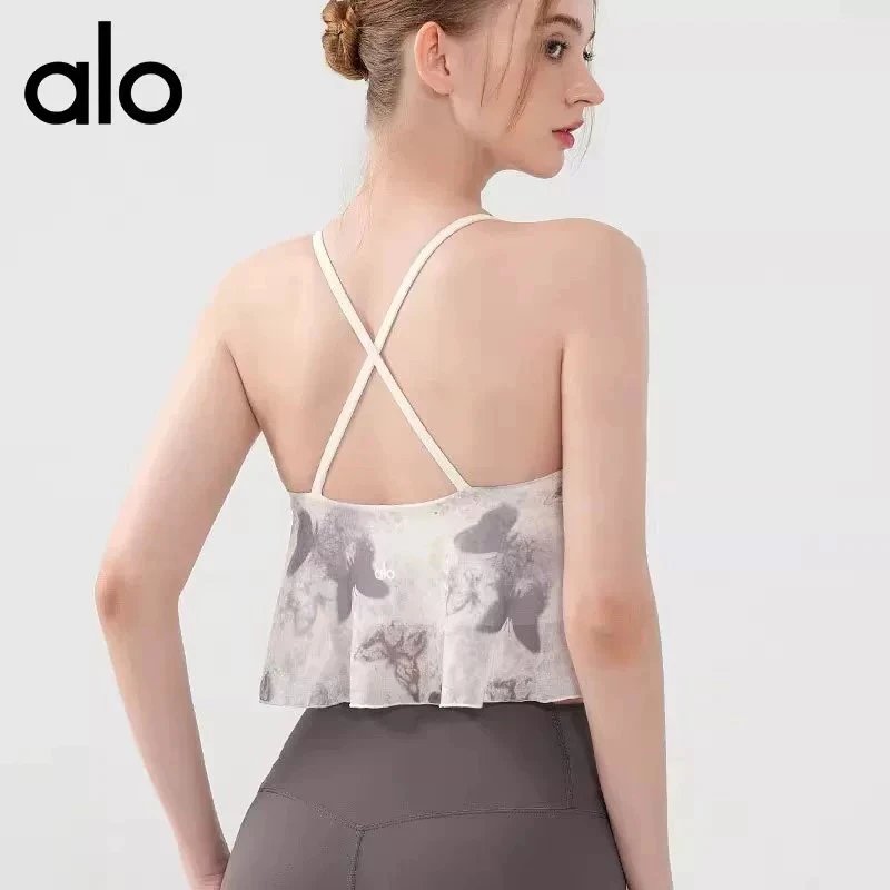 Alo Floral Print Crisscross Back Crop Top White Vest Top - 4