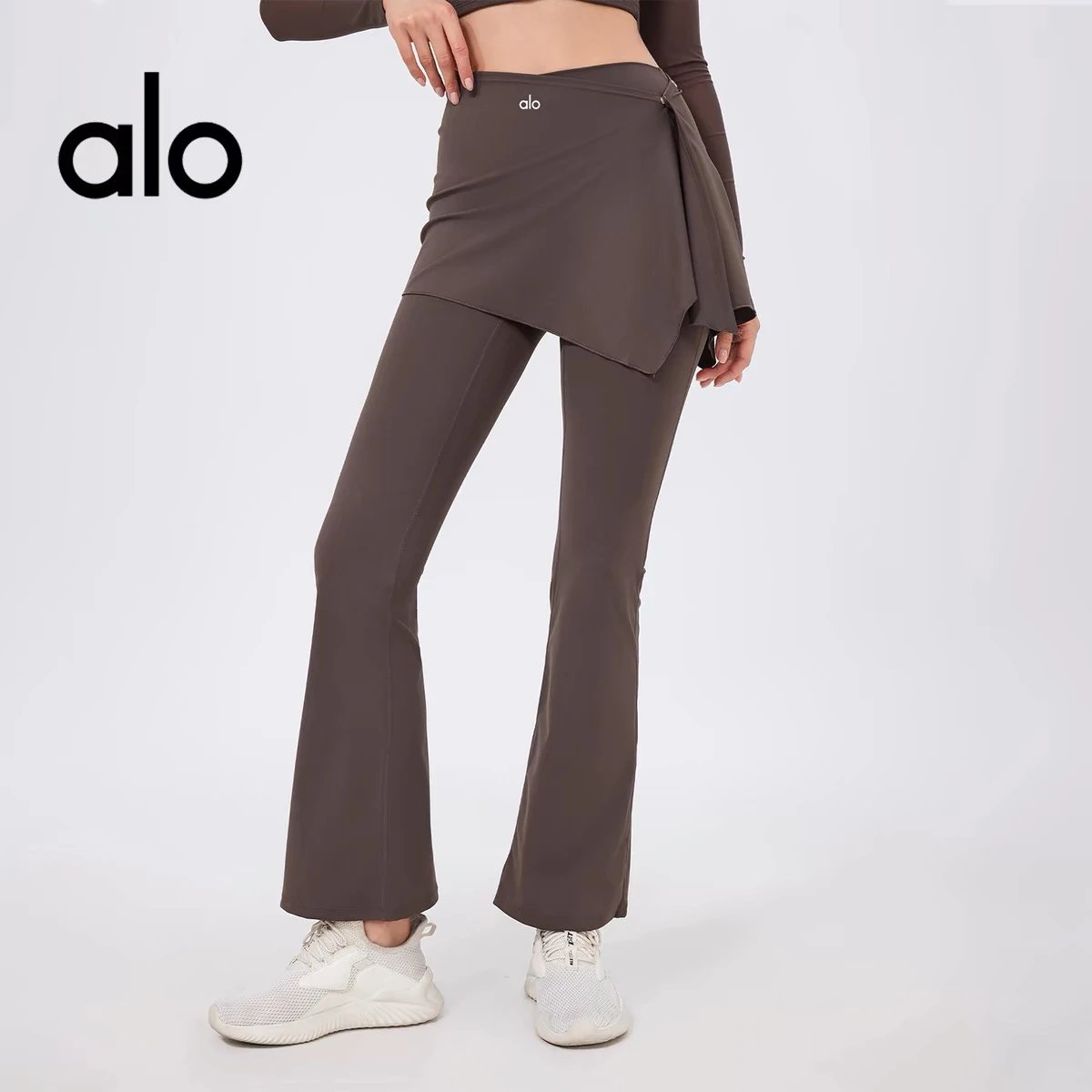 Alo Yoga Trousers High-waisted flared leggings with wrap skirt overlay image 2