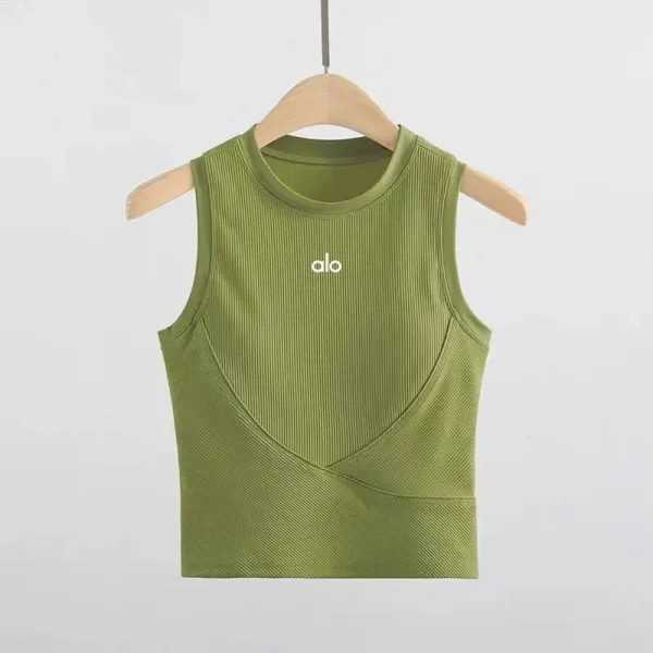 Alo Ribbed Crop Tank Top Mint Green Vest Top - 10