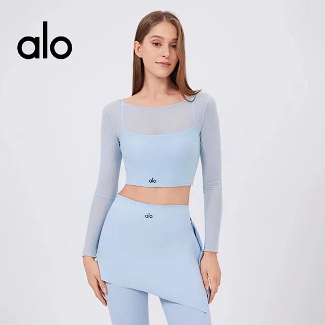 Alo Yoga Matching Sets Mesh long-sleeve crop top with asymmetrical skirt and leggings product detail image 4