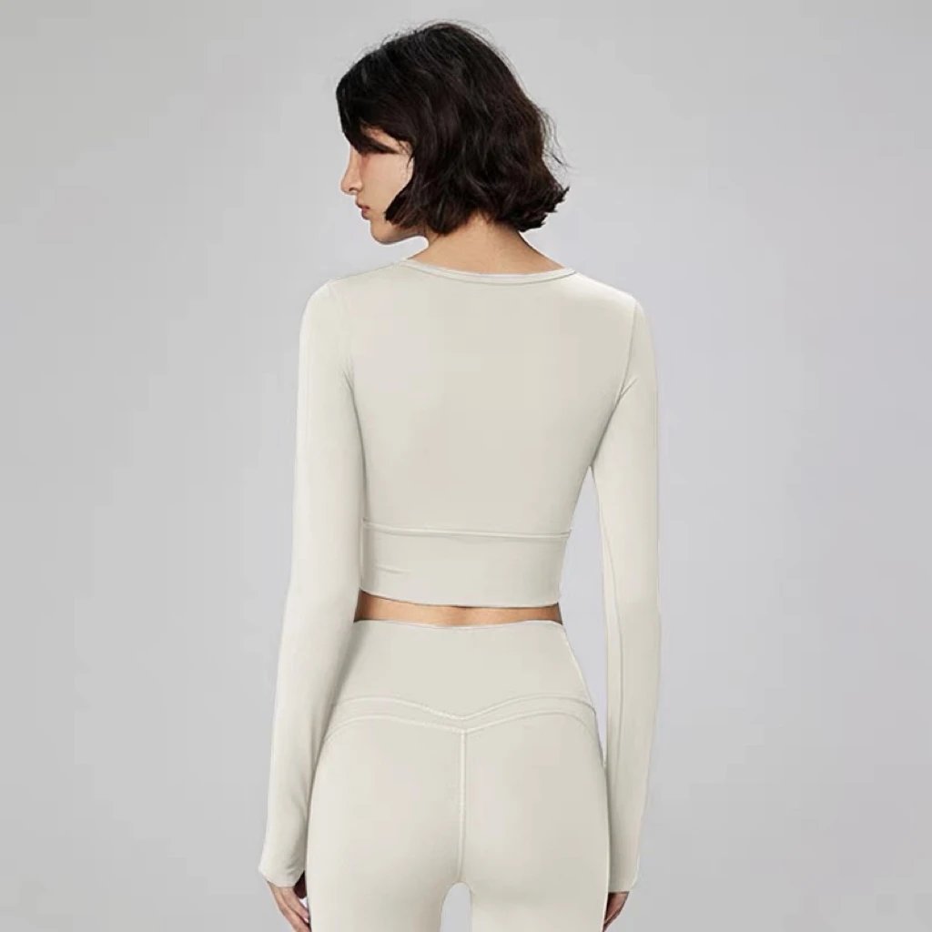 Alo Yoga Long Sleeve Crop Top Beige Activewear - 6