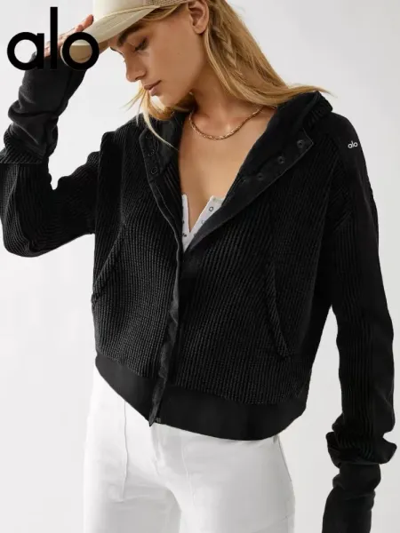 Alo Yoga Ribbed Knit Jacket Beige Outerwear - 21