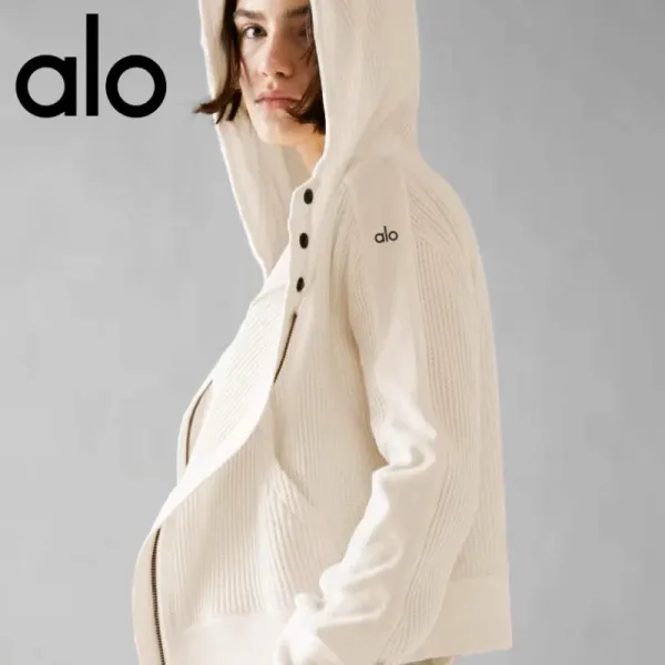 Alo Yoga Ribbed Knit Jacket Beige Outerwear - 5