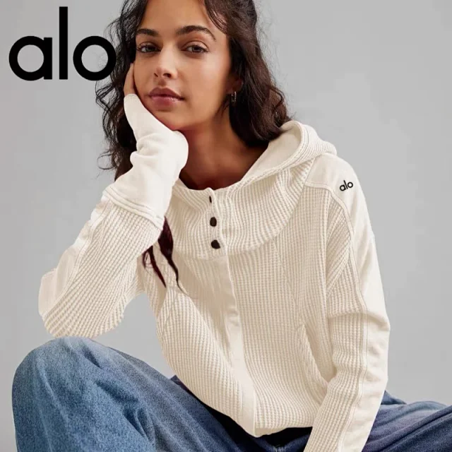 Alo Yoga Hoodies & Sweatshirts Waffle-knit cropped zip-up hooded sweatshirt product detail image 3