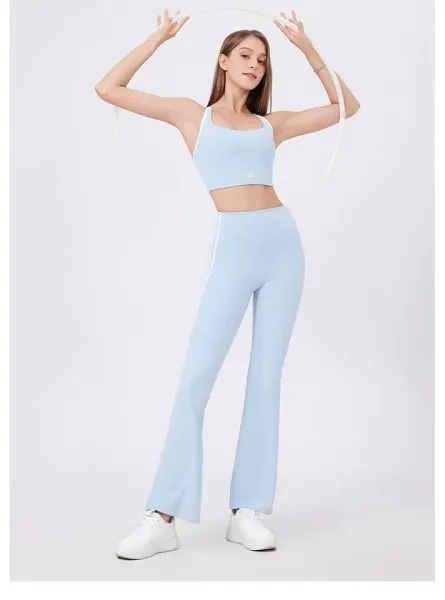 Design Glo Sports Light Blue Racerback Sports Bra and Leggings Set Activewear - 33