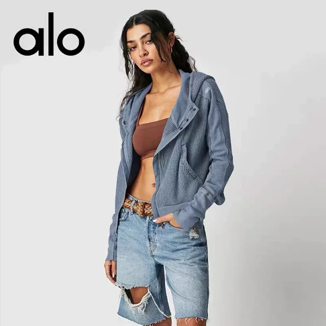 Alo Yoga Hoodies & Sweatshirts Waffle-knit cropped zip-up hooded sweatshirt product detail image 11