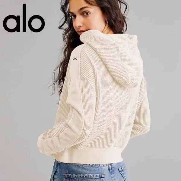 Alo Yoga Ribbed Knit Jacket Beige Outerwear - 7