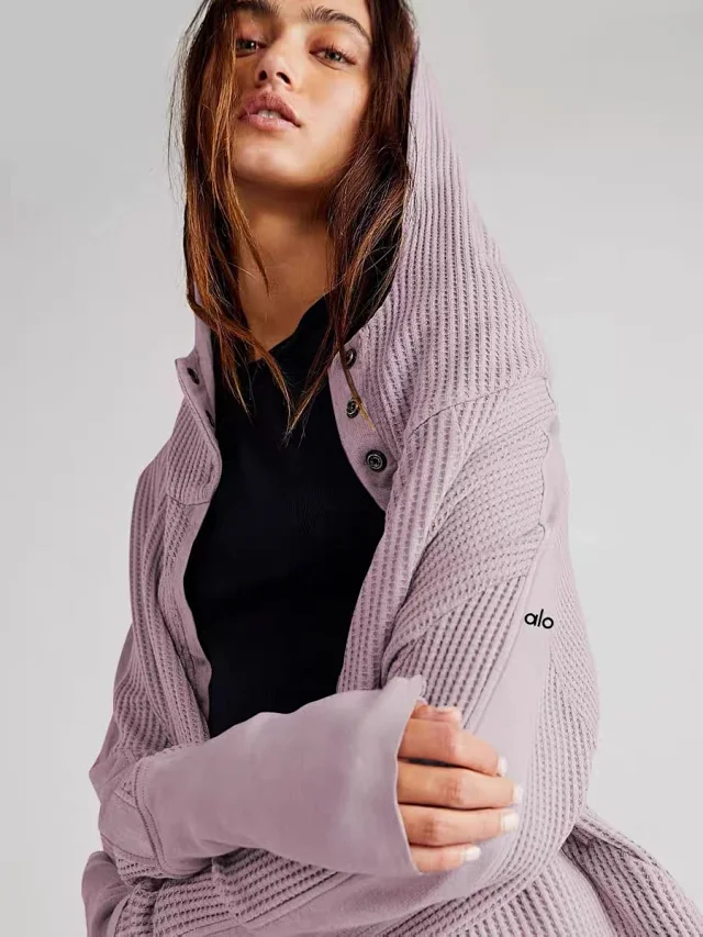 Alo Yoga Hoodies & Sweatshirts Waffle-knit cropped zip-up hooded sweatshirt product detail image 21