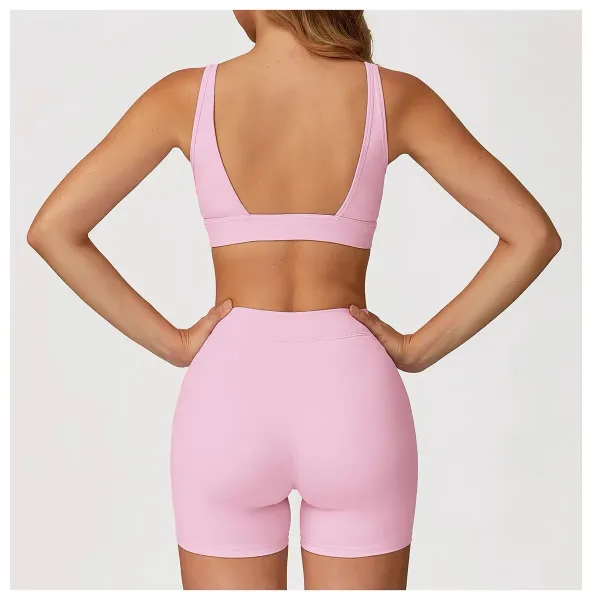 Alo V-Neck Sports Bra Beige Activewear - 17