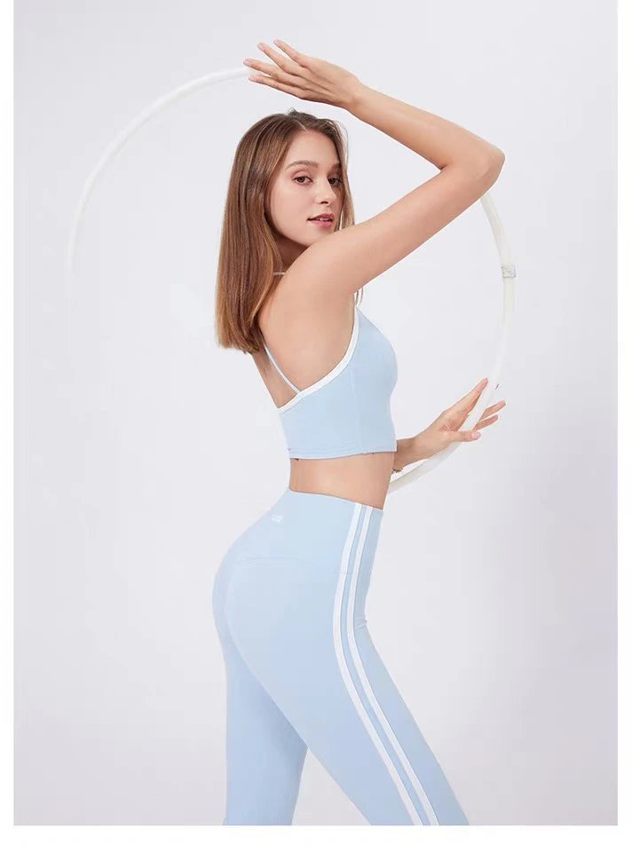 Design Glo Sports Light Blue Racerback Sports Bra and Leggings Set Activewear - 32