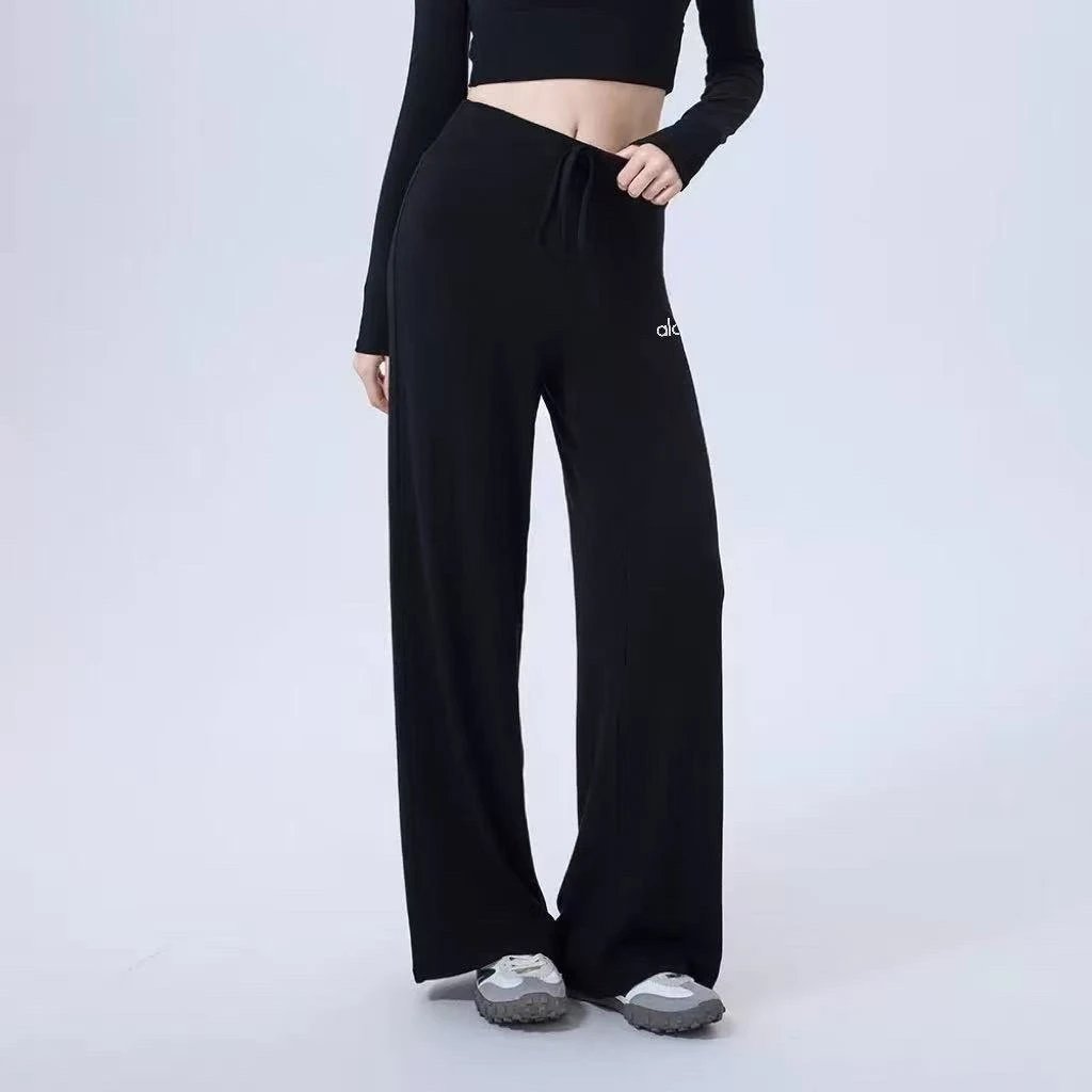 Alo Trousers Wide-Leg Drawstring — Black