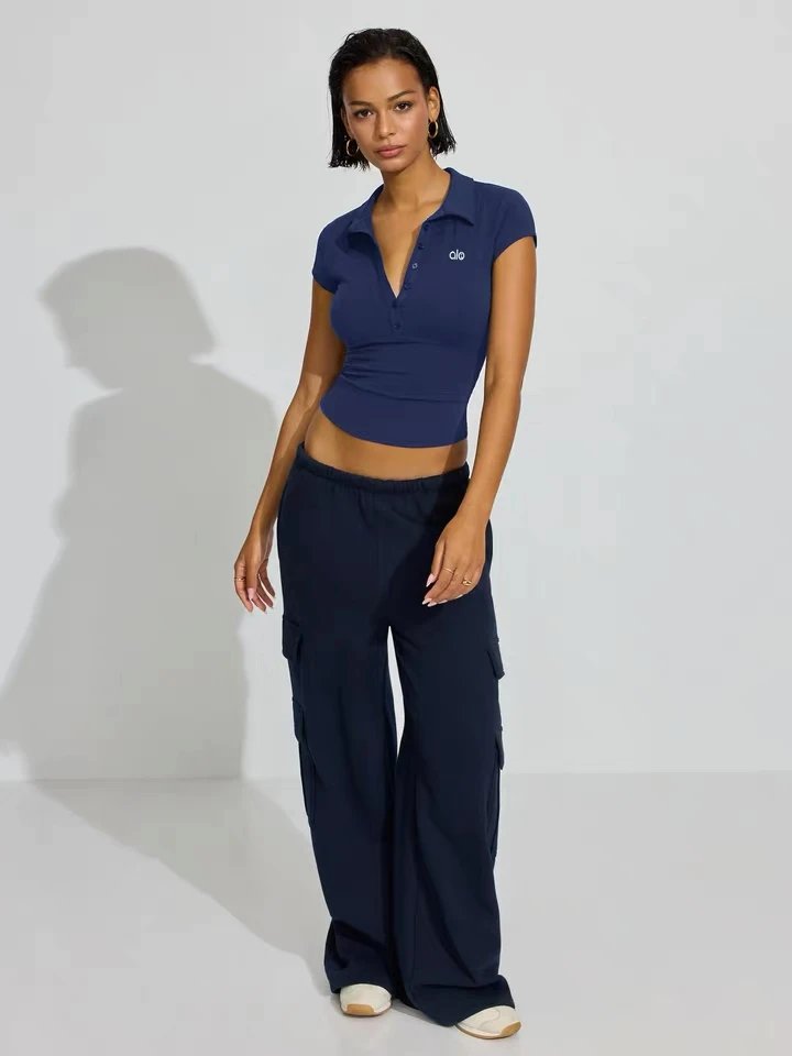 Alo Yoga Cropped Polo Top Brown - 17