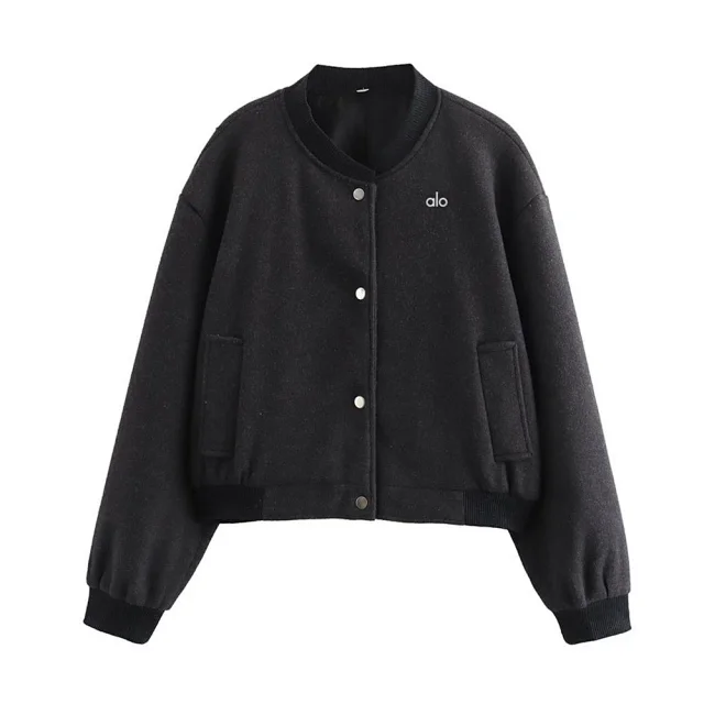 Alo Yoga Jackets Cropped snap-button bomber jacket product detail image 12
