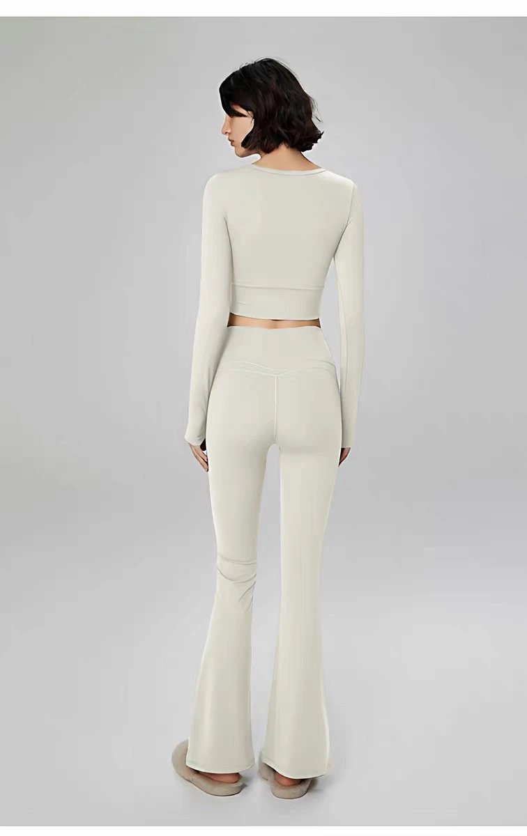 Alo Yoga Long Sleeve Crop Top Beige Activewear - 26