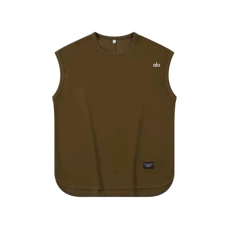 Alo Vests Sleeveless crewneck cotton vest with curved hem — army green
