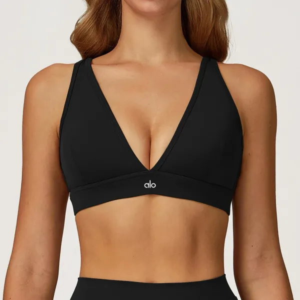 Alo V-Neck Sports Bra Beige Activewear - 7