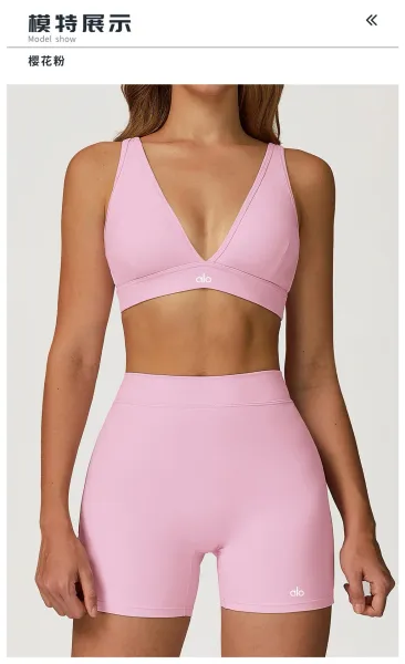 Alo V-Neck Sports Bra Beige Activewear - 16
