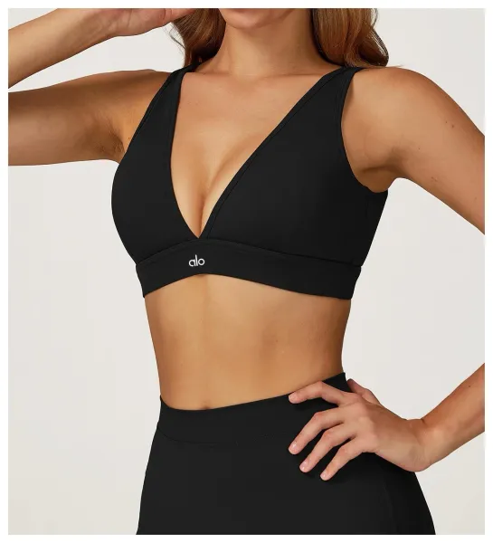 Alo V-Neck Sports Bra Beige Activewear - 26