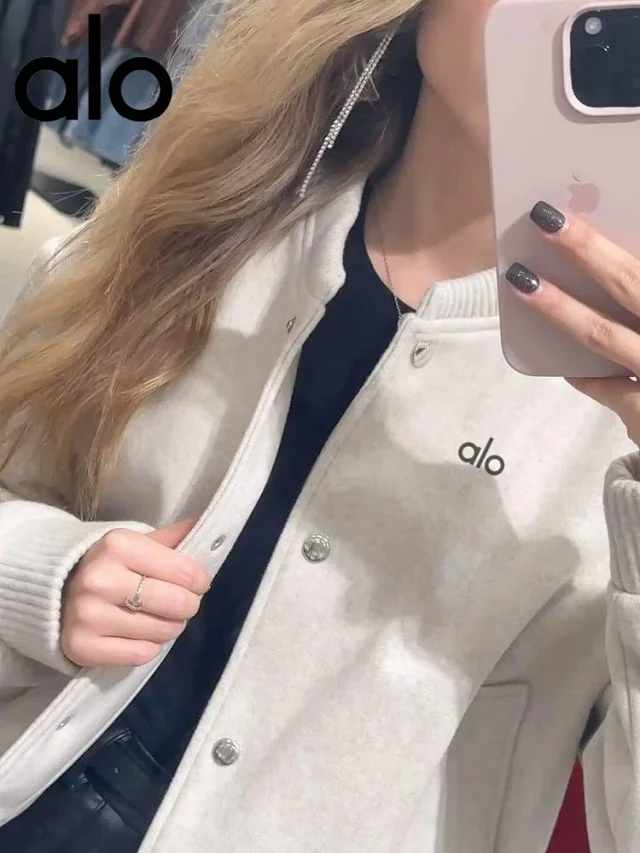 Alo Yoga Jackets Cropped snap-button bomber jacket product detail image 17