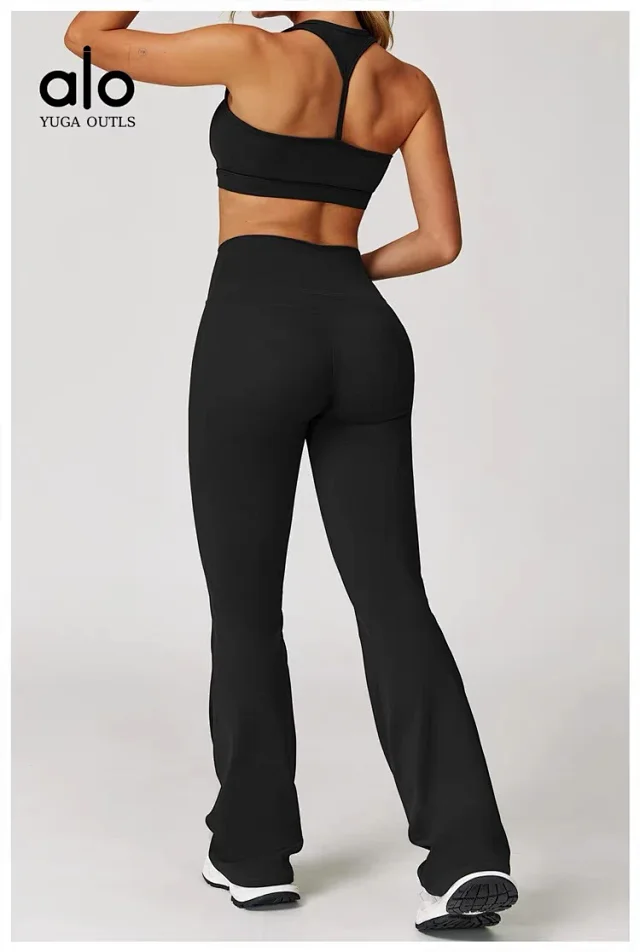Alo Yoga Racerback sports bra with high-waisted shorts or flared leggings product detail image 57