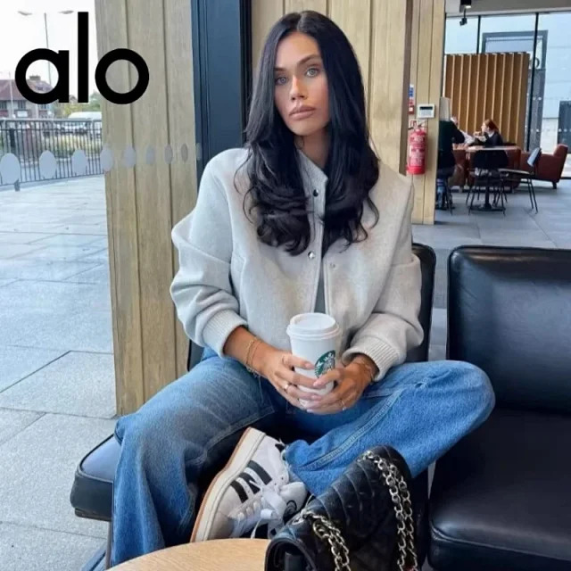 Alo Yoga Jackets Cropped snap-button bomber jacket product detail image 2