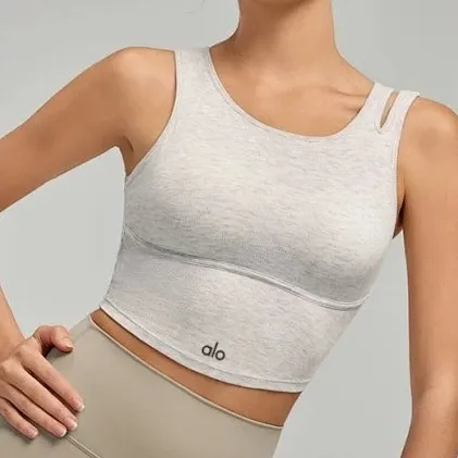Alo Yoga Essential Crop Top Gray Activewear - 1