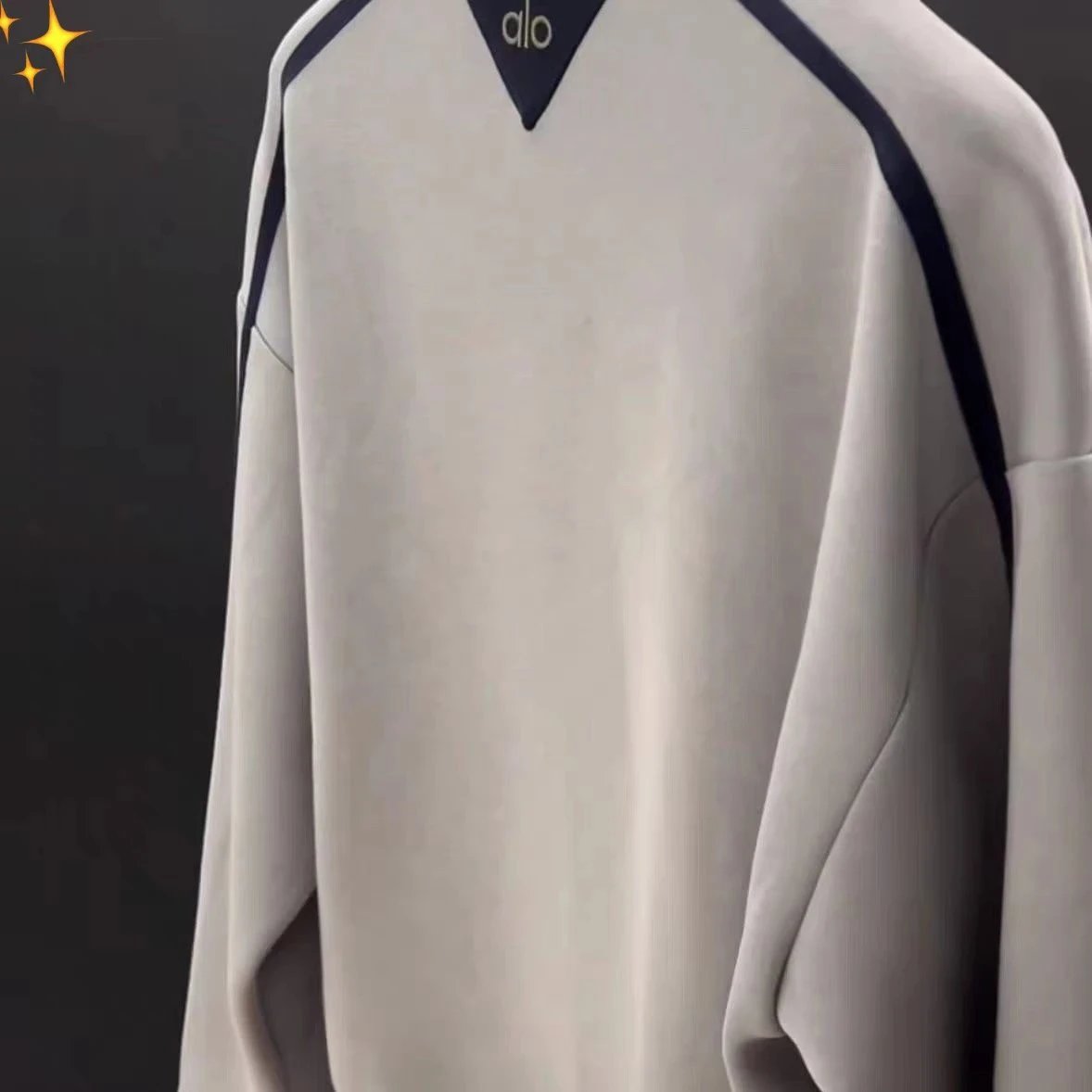 Alo Studio Track Jacket Light Gray with Navy Trim Outerwear - 6