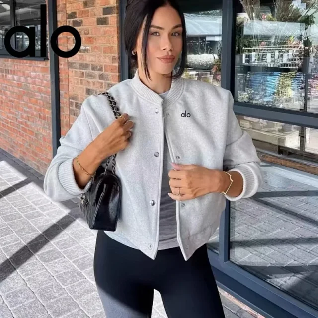 Alo Yoga Jackets Cropped snap-button bomber jacket product detail image 4
