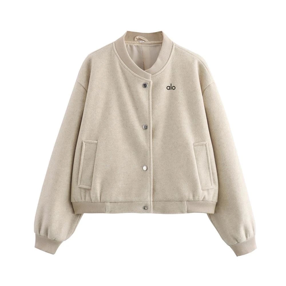 Alo Yoga Jackets Cropped snap-button bomber jacket — Ivory